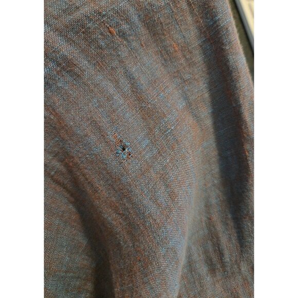 Flax Blue Linen Jumpsuit M Wide Leg Ruffle Snap Front Sleeveless Lagenlook - Picture 7 of 8